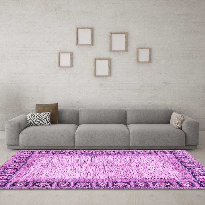 Machine Washable Abstract Purple Modern Area Rugs in a Living Room, wshabs3415pur
