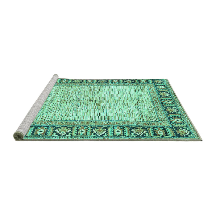 Sideview of Machine Washable Abstract Turquoise Modern Area Rugs, wshabs3415turq