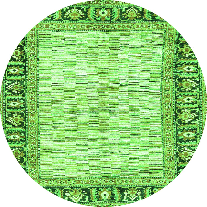 Round Machine Washable Abstract Green Modern Area Rugs, wshabs3415grn