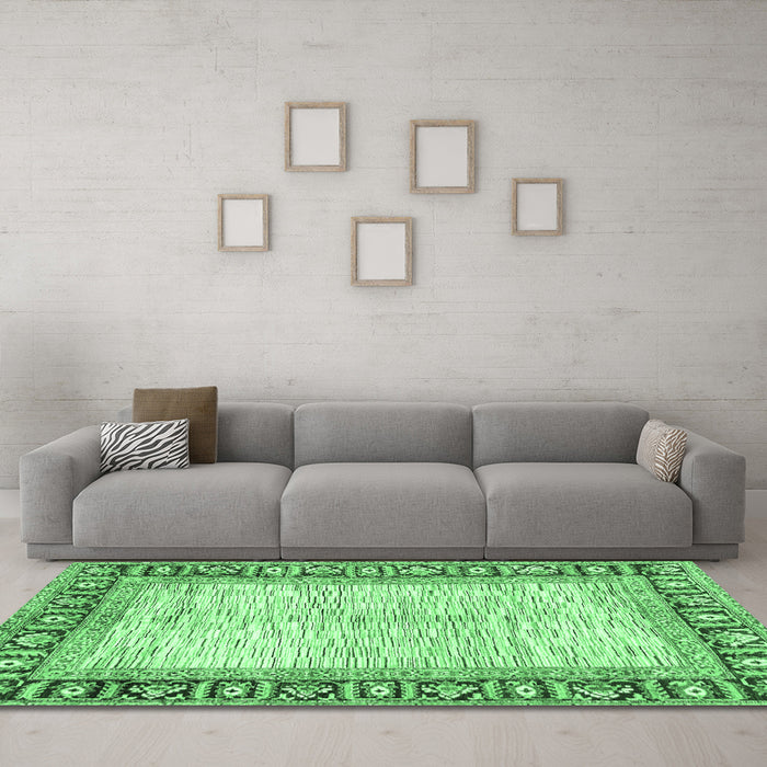 Machine Washable Abstract Emerald Green Modern Area Rugs in a Living Room,, wshabs3415emgrn