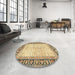 Round Abstract Brown Gold Modern Rug in a Office, abs3415