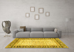 Machine Washable Abstract Yellow Modern Rug in a Living Room, wshabs3415yw