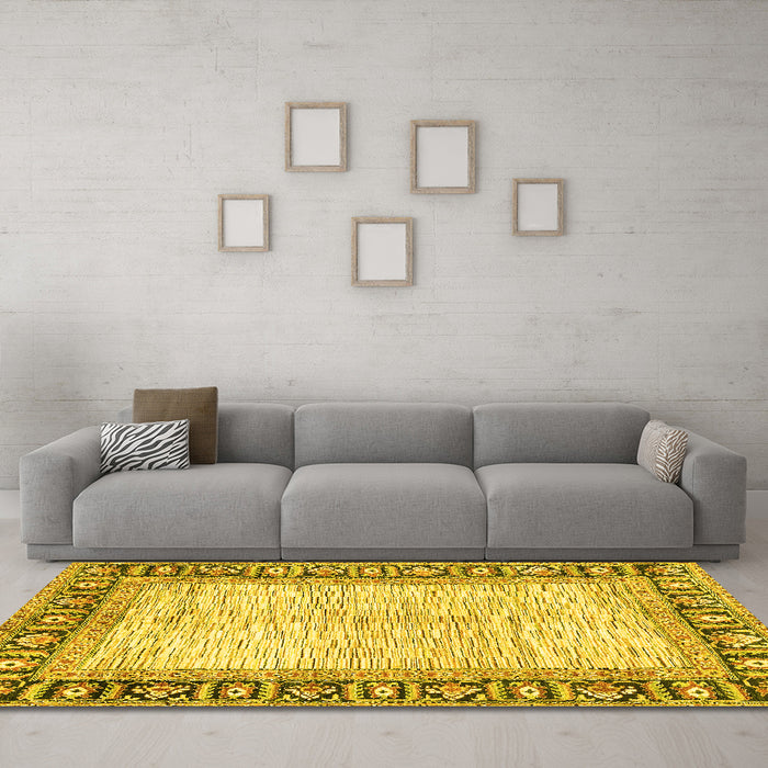 Machine Washable Abstract Yellow Modern Rug in a Living Room, wshabs3415yw