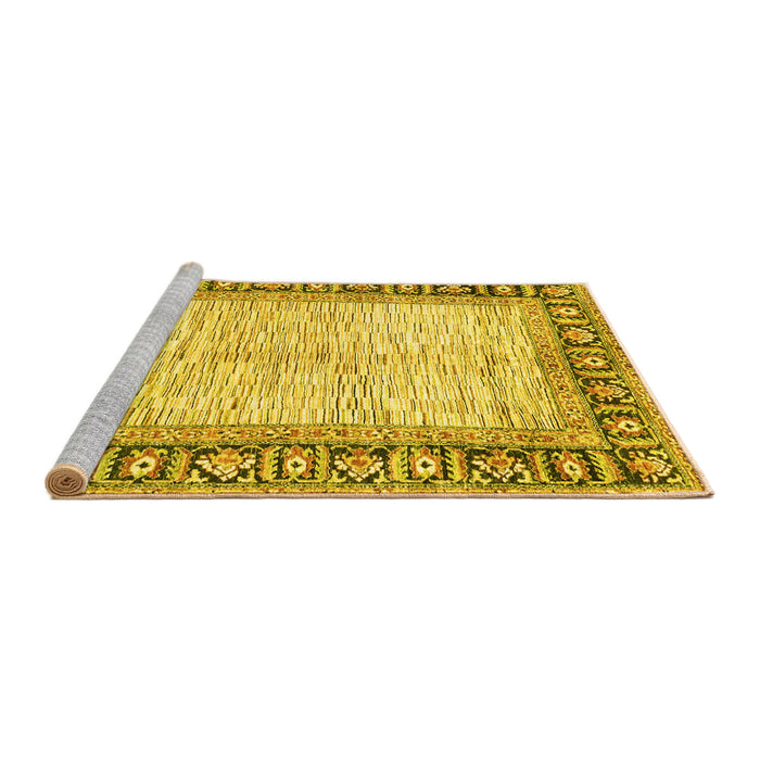 Sideview of Machine Washable Abstract Yellow Modern Rug, wshabs3415yw