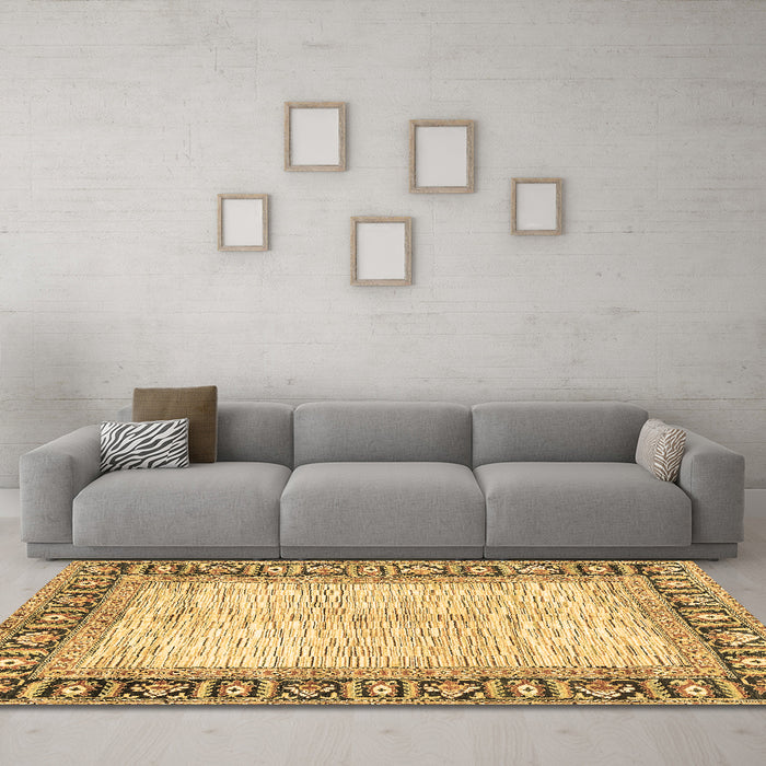 Machine Washable Abstract Brown Modern Rug in a Living Room,, wshabs3415brn