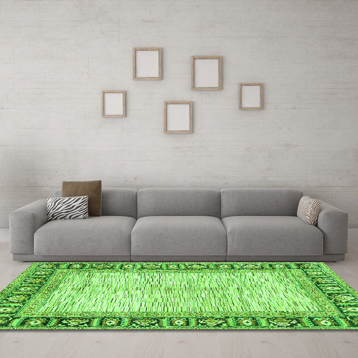 Machine Washable Abstract Green Modern Area Rugs in a Living Room,, wshabs3415grn