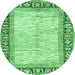 Round Machine Washable Abstract Emerald Green Modern Area Rugs, wshabs3415emgrn