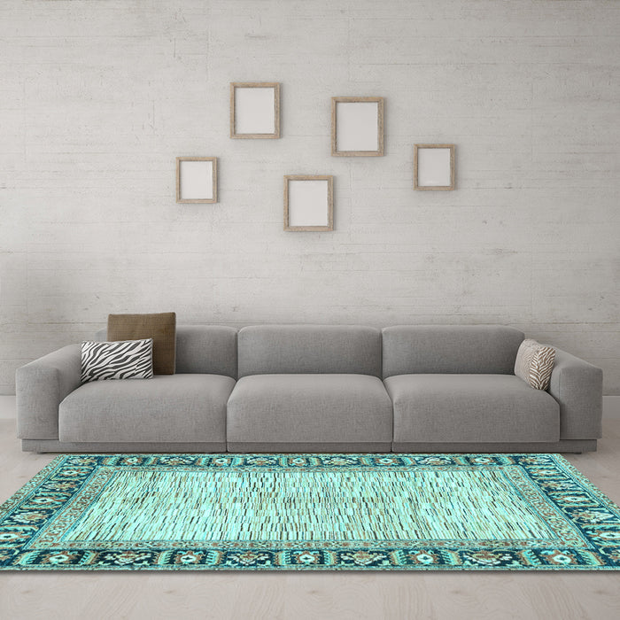 Machine Washable Abstract Light Blue Modern Rug in a Living Room, wshabs3415lblu