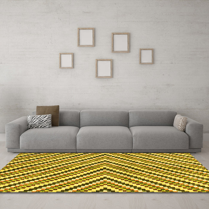 Machine Washable Abstract Yellow Modern Rug in a Living Room, wshabs3416yw