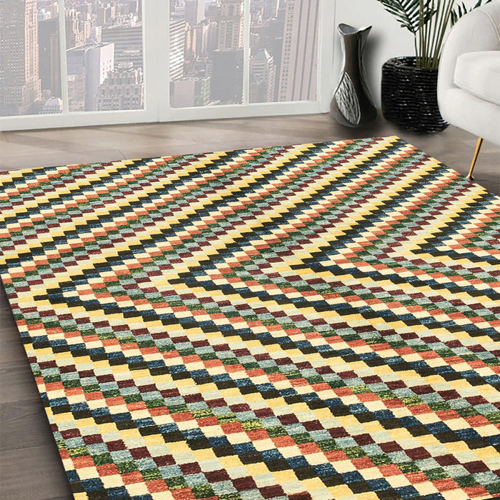 Machine Washable Abstract Brown Gold Rug in a Family Room, wshabs3416