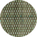 Round Machine Washable Abstract Turquoise Modern Area Rugs, wshabs3417turq