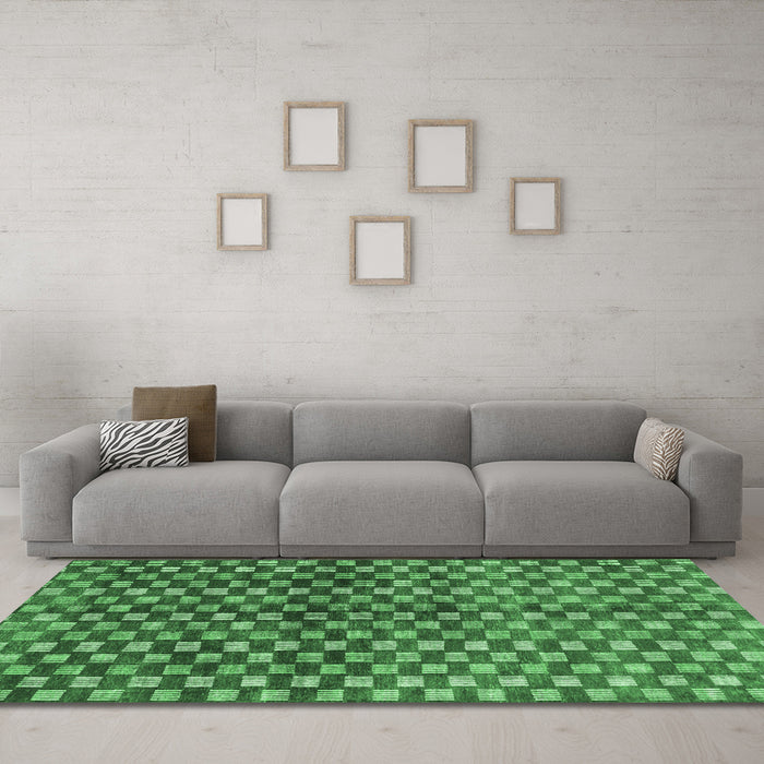 Machine Washable Abstract Emerald Green Modern Area Rugs in a Living Room,, wshabs3417emgrn