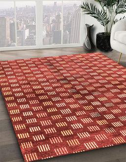 Machine Washable Abstract Red Rug in a Family Room, wshabs3417