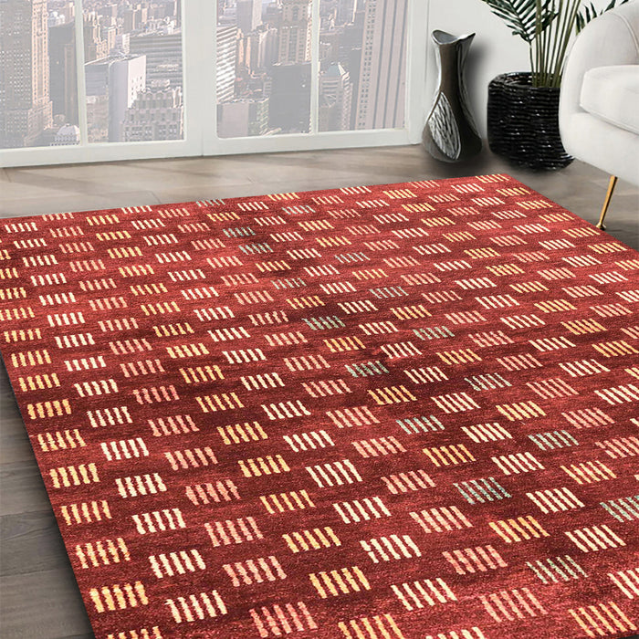 Machine Washable Abstract Red Rug in a Family Room, wshabs3417