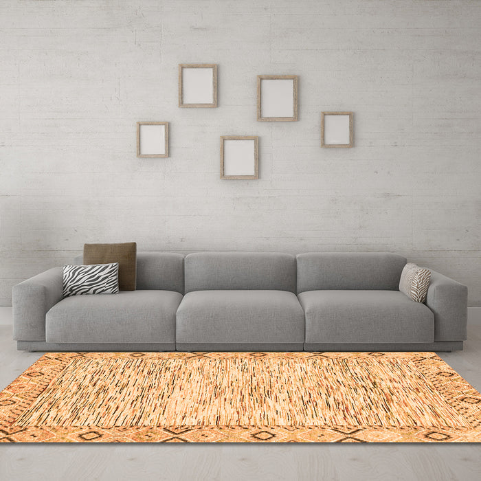 Machine Washable Abstract Orange Modern Area Rugs in a Living Room, wshabs3418org