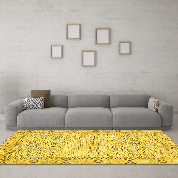 Machine Washable Abstract Yellow Modern Rug in a Living Room, wshabs3418yw