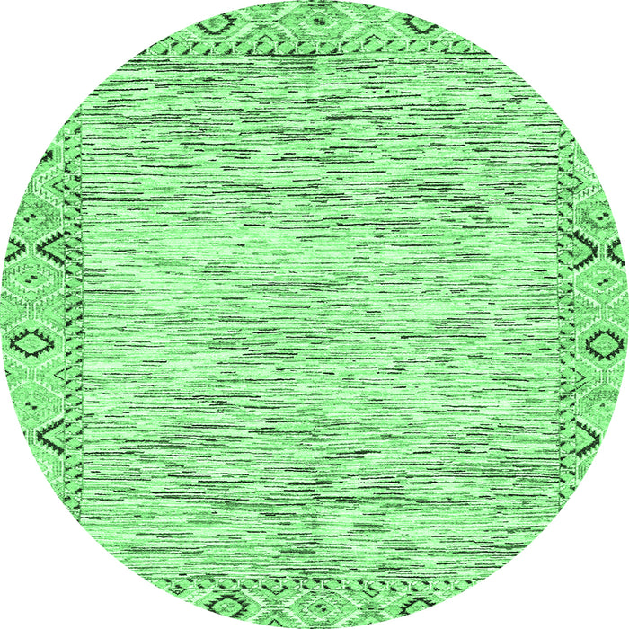 Round Machine Washable Abstract Emerald Green Modern Area Rugs, wshabs3418emgrn