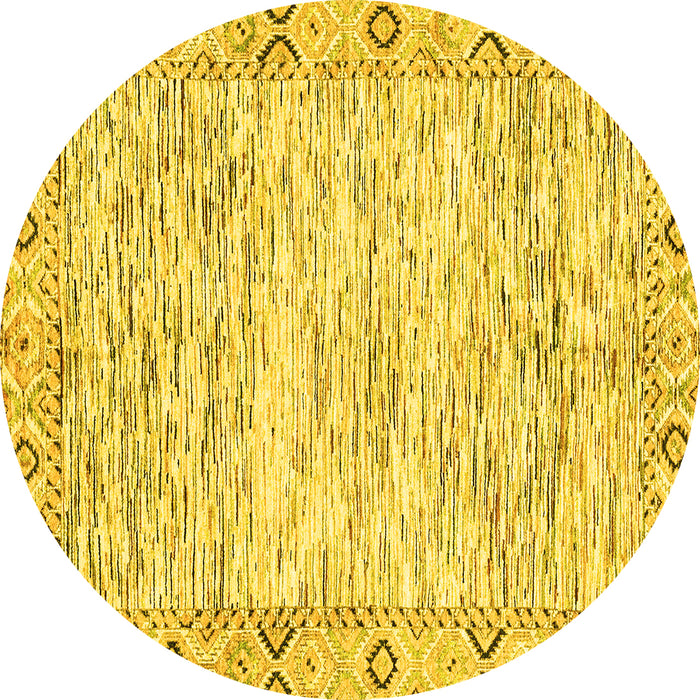 Round Abstract Yellow Modern Rug, abs3418yw