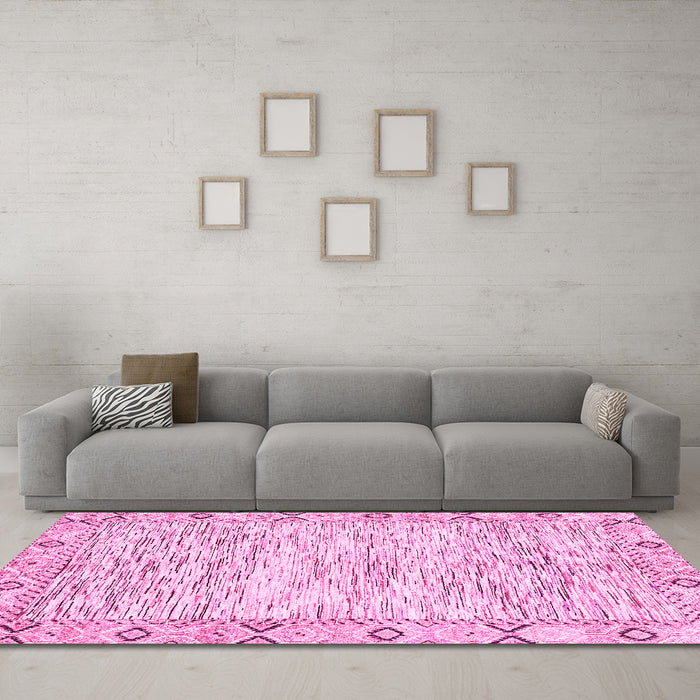 Machine Washable Abstract Pink Modern Rug in a Living Room, wshabs3418pnk