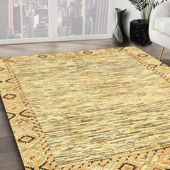 Machine Washable Abstract Mustard Yellow Rug in a Family Room, wshabs3418