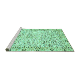 Sideview of Machine Washable Abstract Turquoise Modern Area Rugs, wshabs3418turq