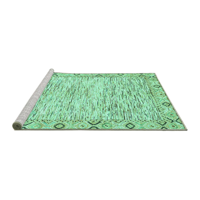 Sideview of Machine Washable Abstract Turquoise Modern Area Rugs, wshabs3418turq