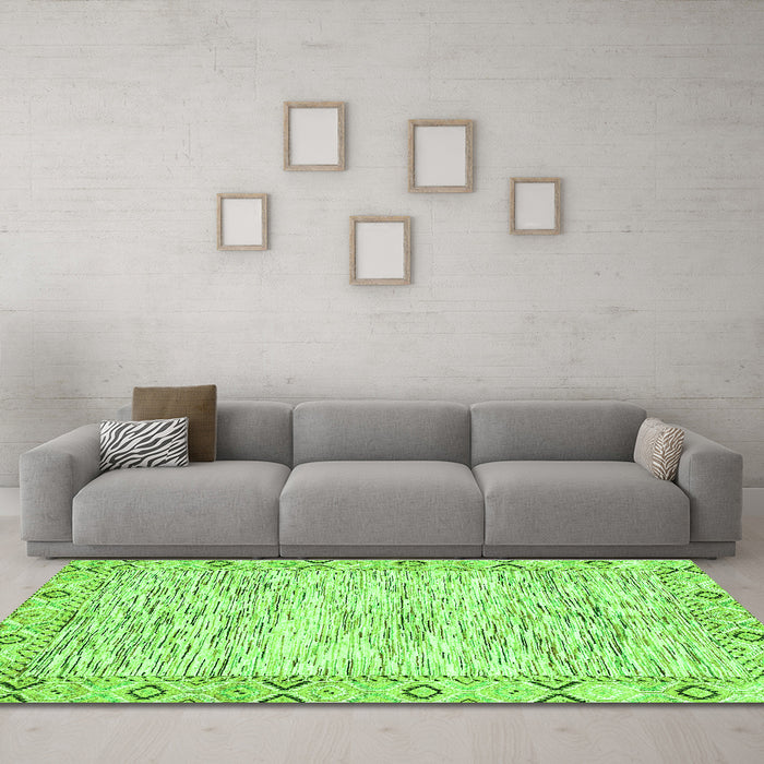 Machine Washable Abstract Green Modern Area Rugs in a Living Room,, wshabs3418grn