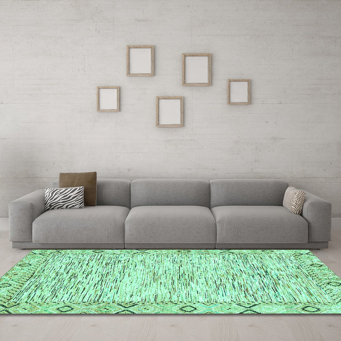 Machine Washable Abstract Turquoise Modern Area Rugs in a Living Room,, wshabs3418turq