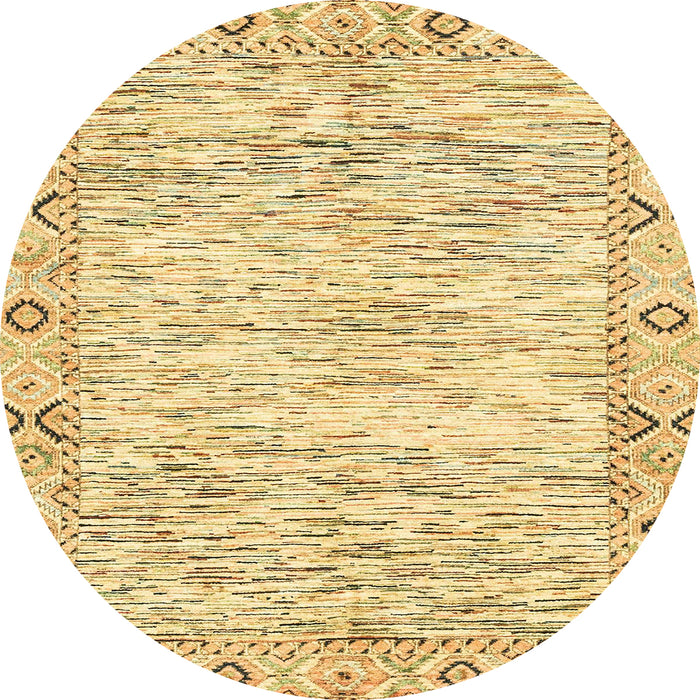 Round Machine Washable Abstract Mustard Yellow Rug, wshabs3418