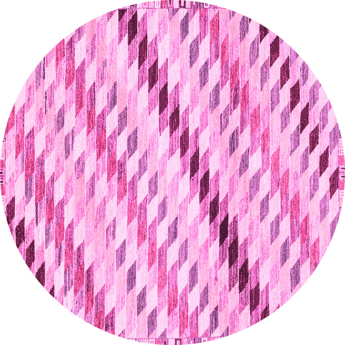 Round Machine Washable Abstract Pink Modern Rug, wshabs3419pnk