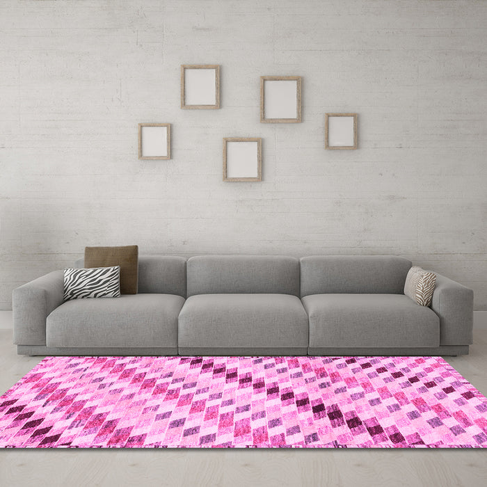 Machine Washable Abstract Pink Modern Rug in a Living Room, wshabs3419pnk