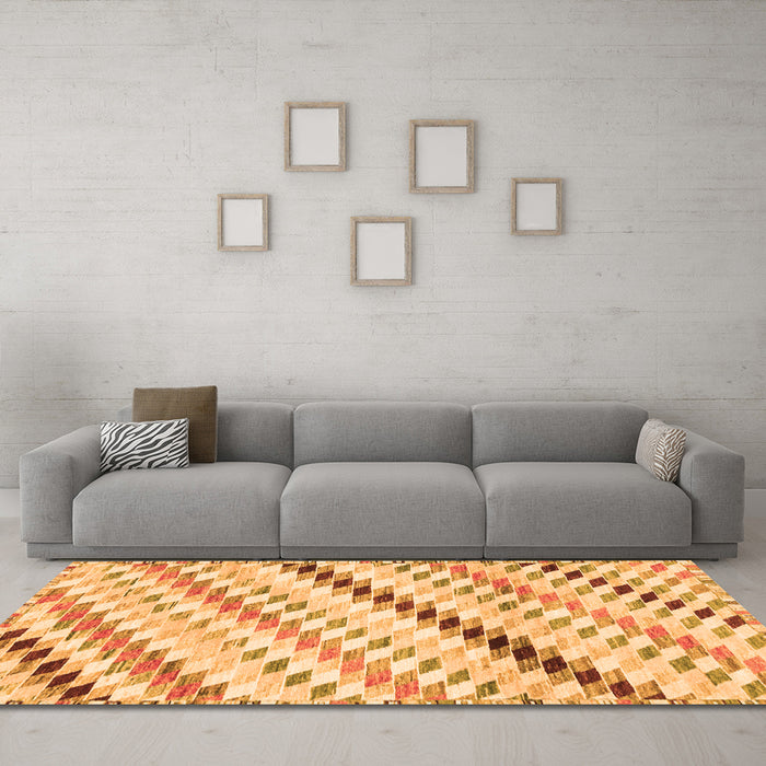 Machine Washable Abstract Orange Modern Area Rugs in a Living Room, wshabs3419org