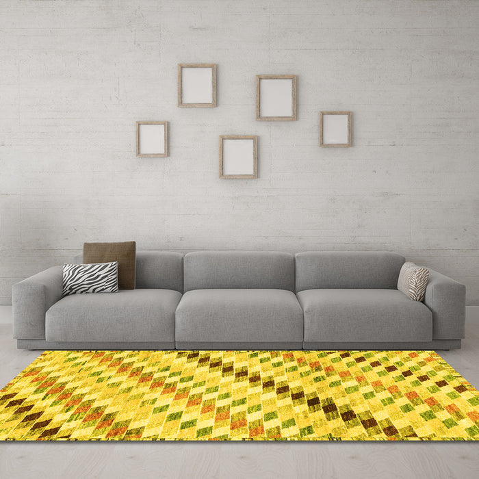 Machine Washable Abstract Yellow Modern Rug in a Living Room, wshabs3419yw