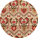 Round Machine Washable Abstract Orange Modern Area Rugs, wshabs341org