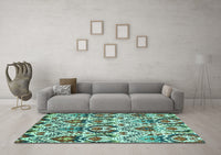 Machine Washable Abstract Turquoise Modern Rug, wshabs341turq