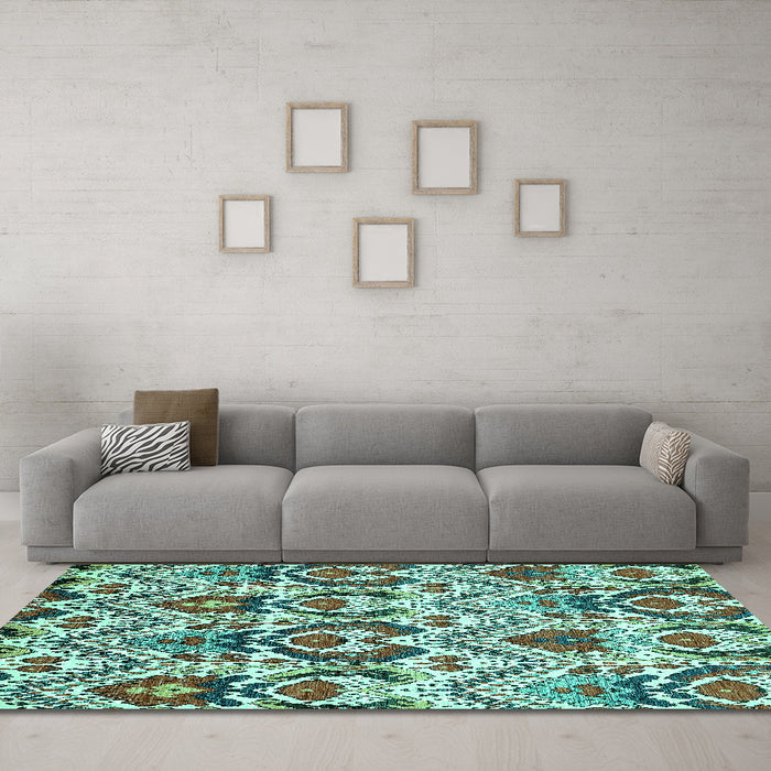 Machine Washable Abstract Turquoise Modern Area Rugs in a Living Room,, wshabs341turq