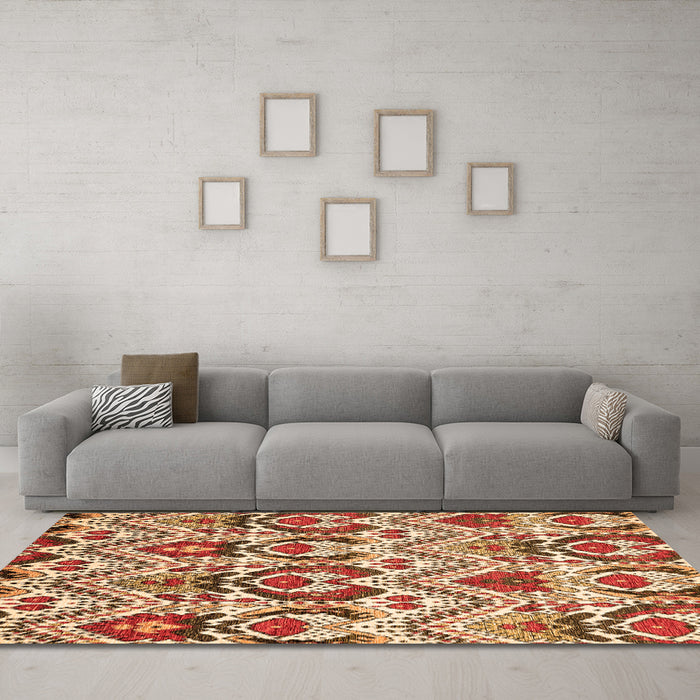 Machine Washable Abstract Orange Modern Area Rugs in a Living Room, wshabs341org
