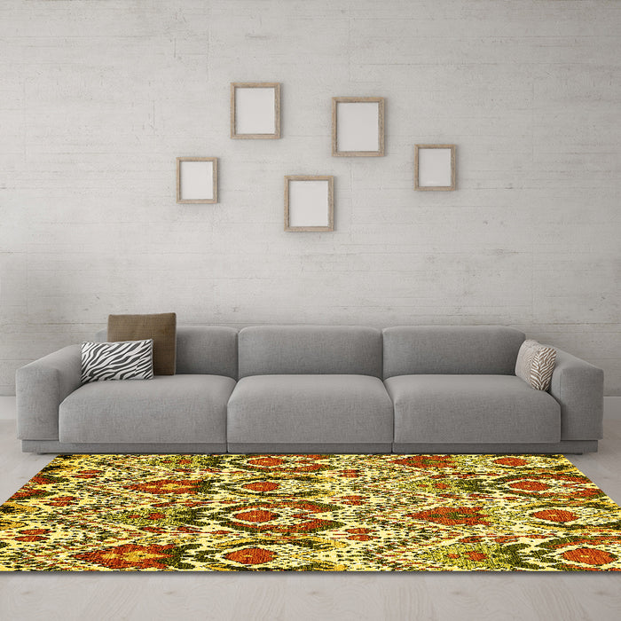 Machine Washable Abstract Yellow Modern Rug in a Living Room, wshabs341yw