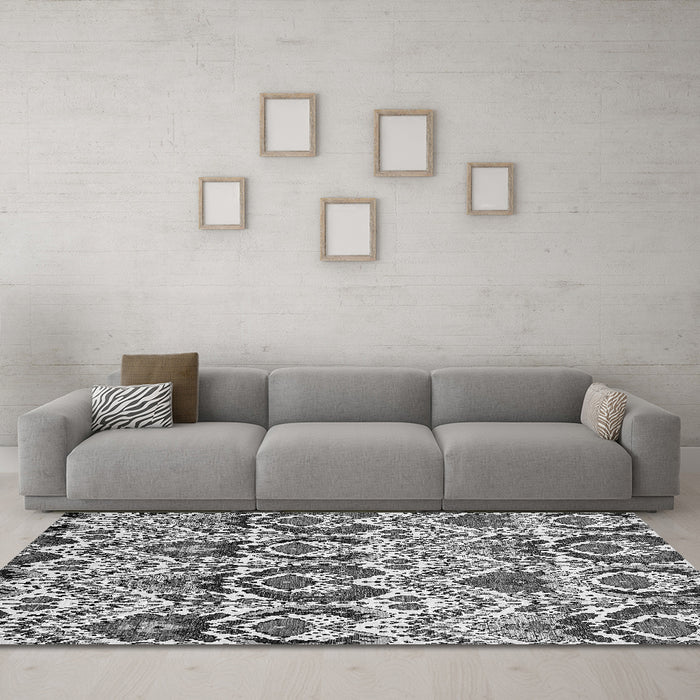 Machine Washable Abstract Gray Modern Rug in a Living Room,, wshabs341gry