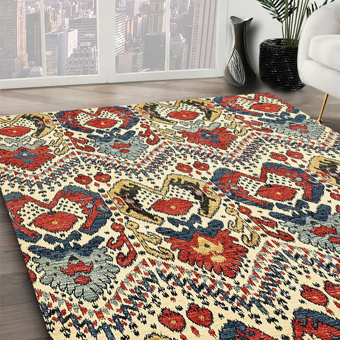 Abstract Red Brown Modern Rug in Family Room, abs341
