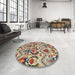 Round Machine Washable Abstract Red Brown Rug in a Office, wshabs341