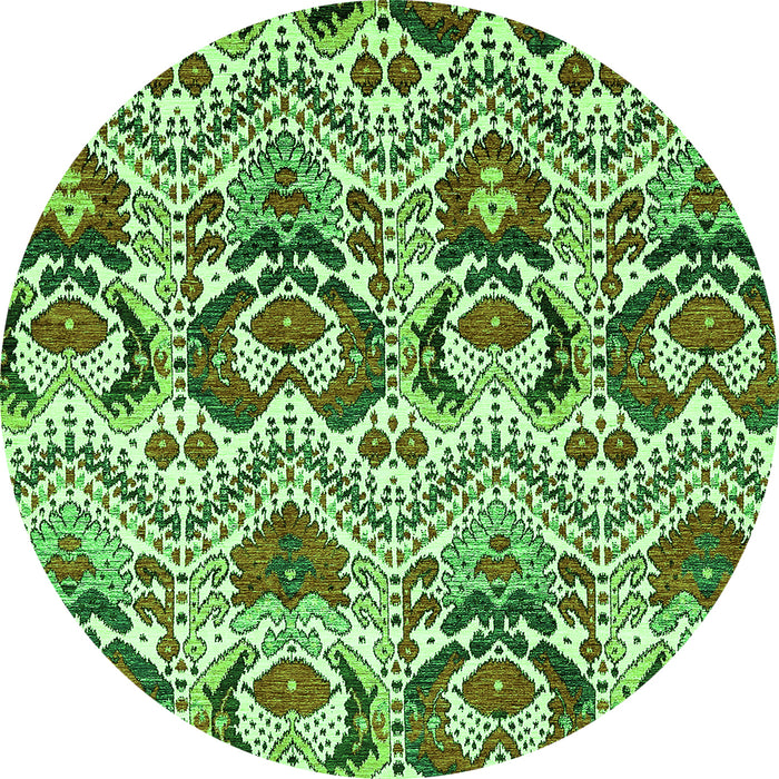 Round Machine Washable Abstract Green Modern Area Rugs, wshabs341grn