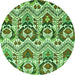 Round Machine Washable Abstract Green Modern Area Rugs, wshabs341grn