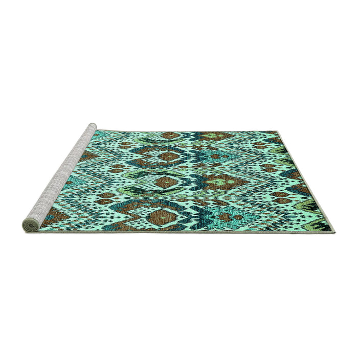 Sideview of Machine Washable Abstract Turquoise Modern Area Rugs, wshabs341turq