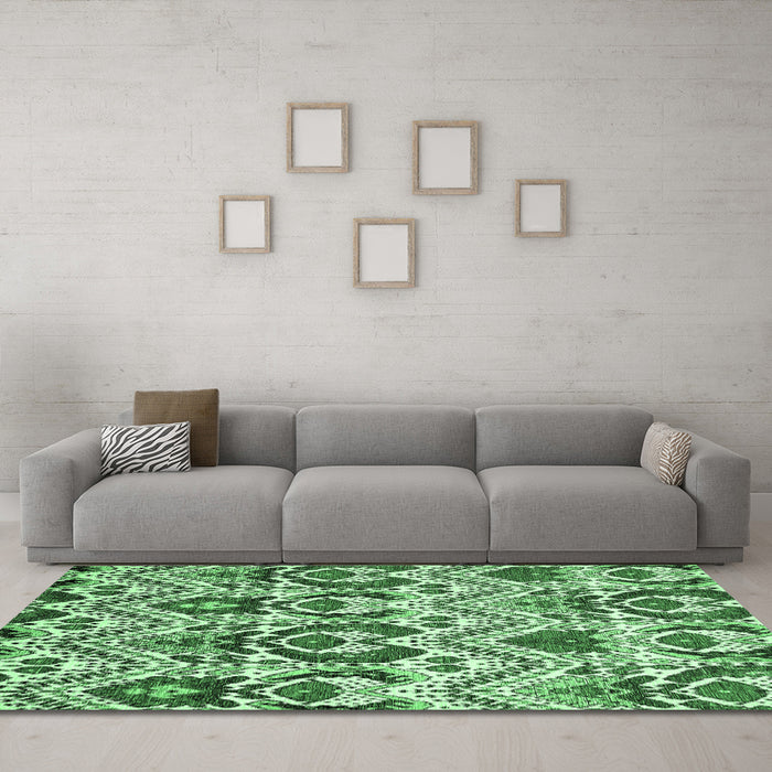 Machine Washable Abstract Emerald Green Modern Area Rugs in a Living Room,, wshabs341emgrn