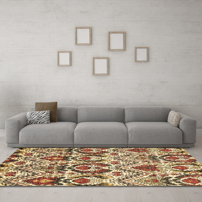 Machine Washable Abstract Brown Modern Rug in a Living Room,, wshabs341brn