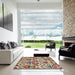 Square Abstract Red Brown Modern Rug in a Living Room, abs341