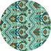 Round Abstract Turquoise Modern Rug, abs341turq