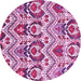 Round Machine Washable Abstract Pink Modern Rug, wshabs341pnk