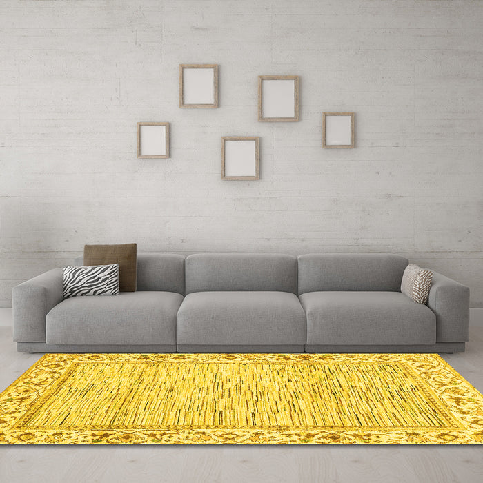 Machine Washable Abstract Yellow Modern Rug in a Living Room, wshabs3420yw
